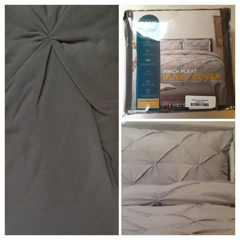 NESTL Dark Gray Cal. King Duvet Cover Set w/ 2 Shams Button Closure 104